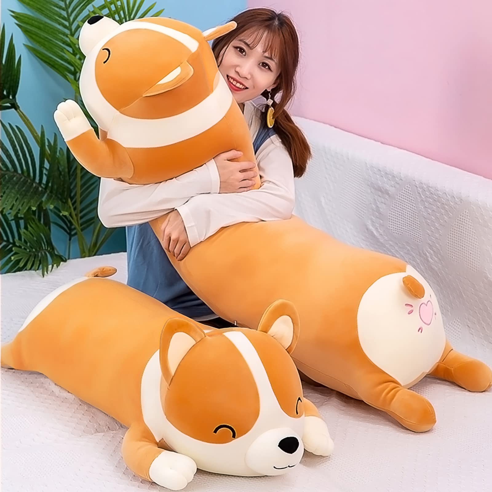 SNOWOLF Cuscino Peluche Shiba Inu 100cm, Giallo