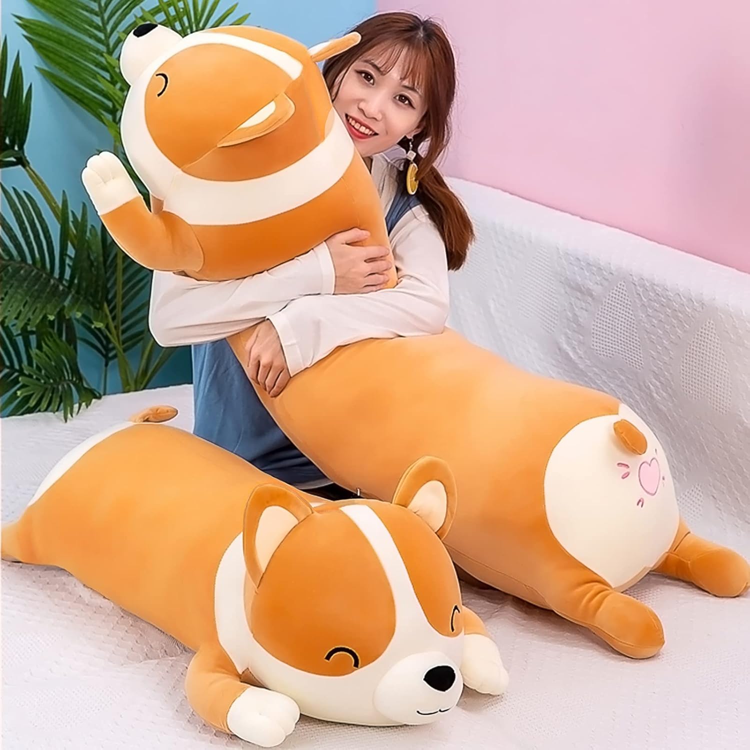 SNOWOLF Cuscino Peluche Shiba Inu 100cm, Giallo - immagine 1