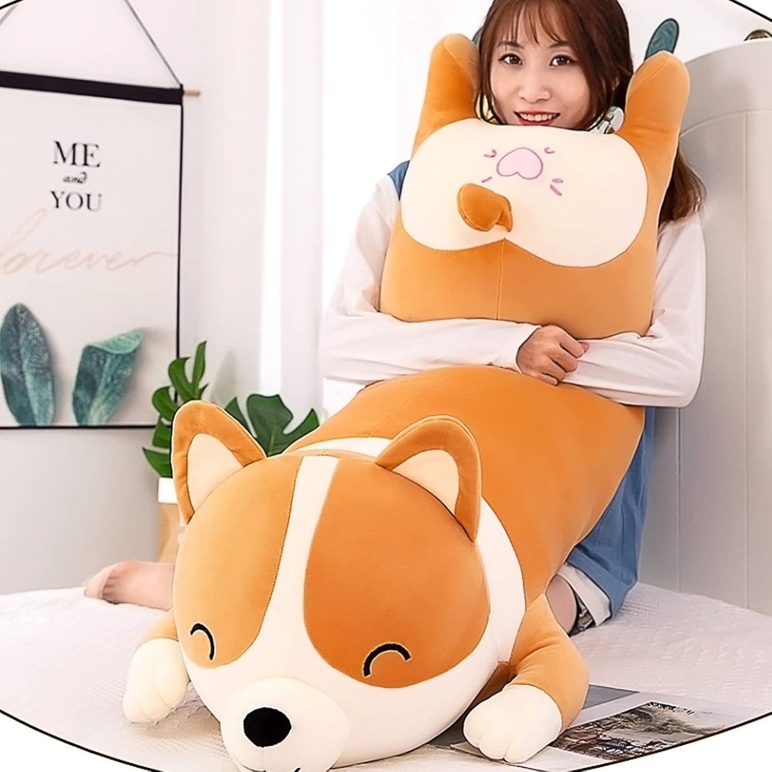 SNOWOLF Cuscino Peluche Shiba Inu 100cm, Giallo - immagine 2