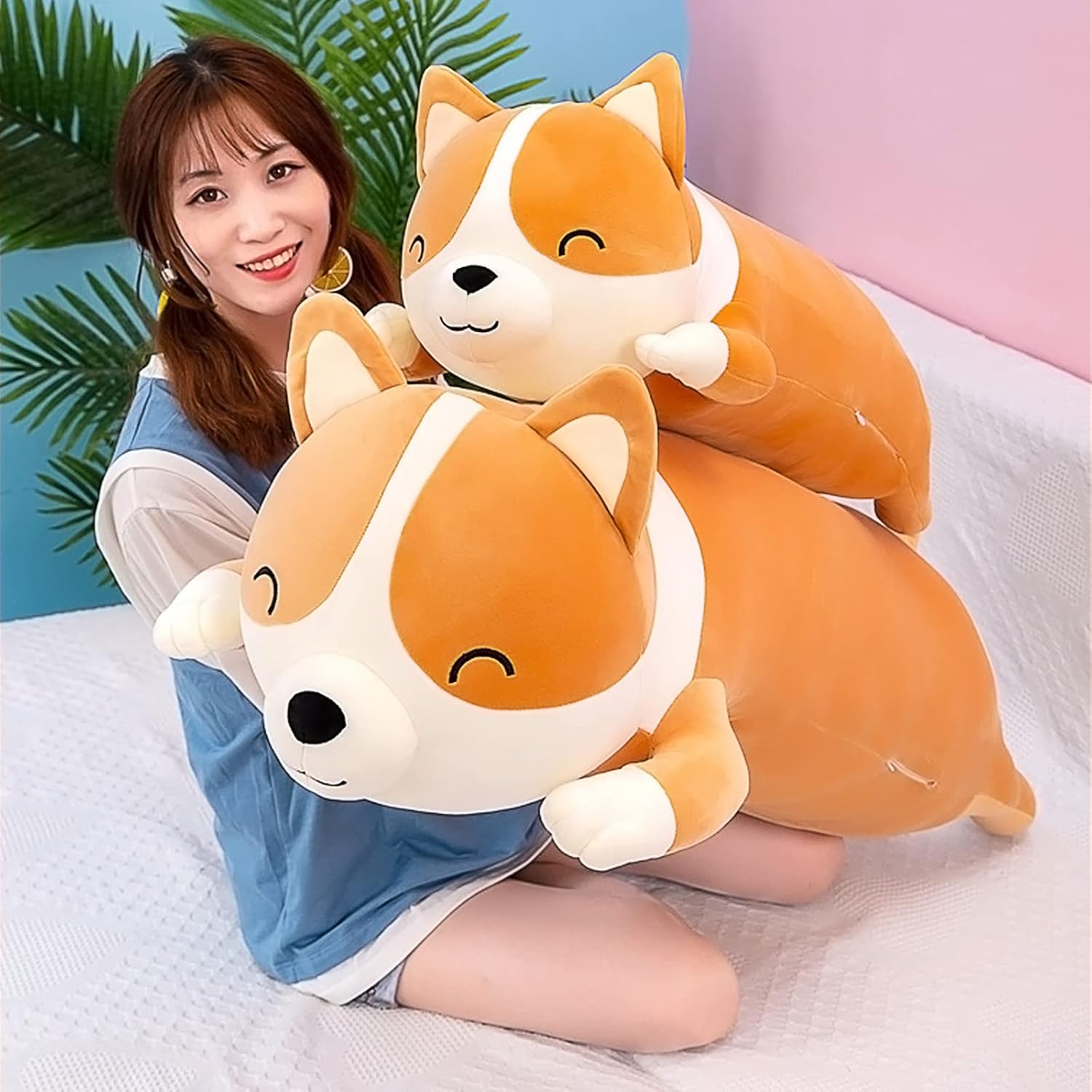 SNOWOLF Cuscino Peluche Shiba Inu 100cm, Giallo - immagine 3