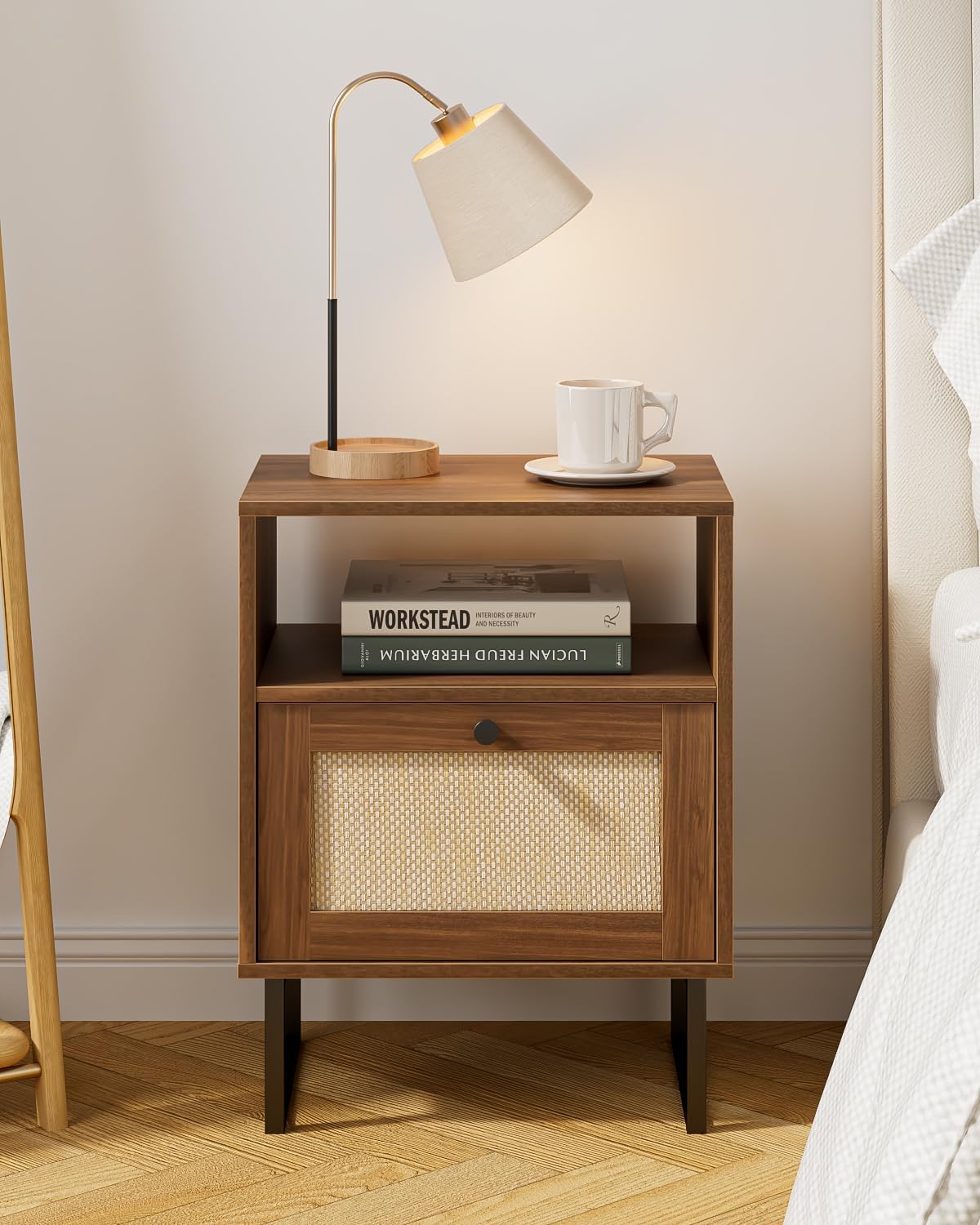 Heyzoey Comodino Rattan Moderno con Cassetto, Marrone