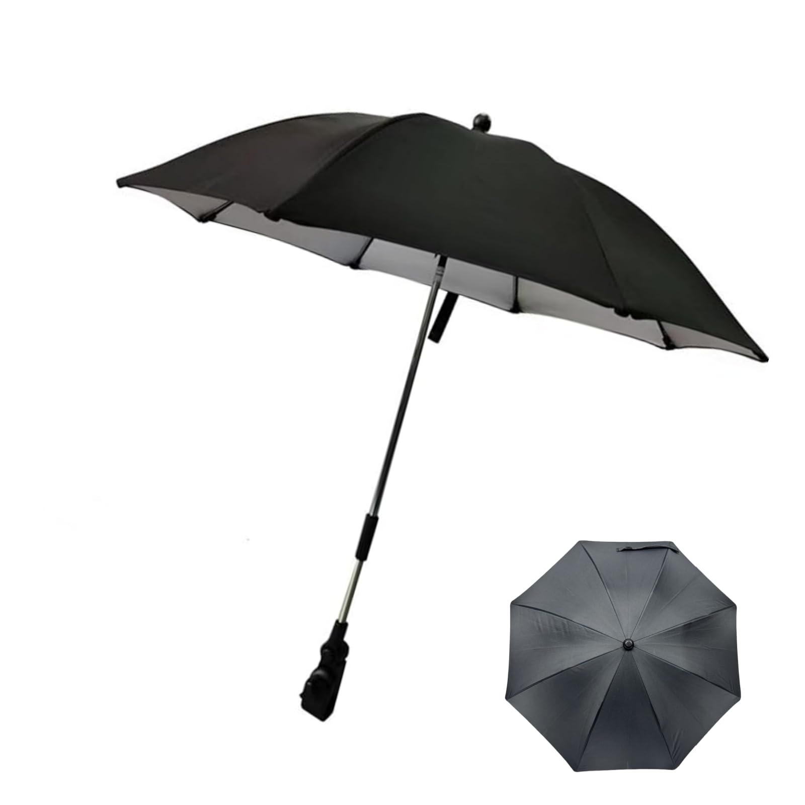 Ombrellino Parasole Passeggino, Ombrellino Passeggino Universale Anti UV 50+, Ombrello Parasole Passeggino con Un Manico, Ombrellone per Passeggino per Carrozzina e Passeggino,Nero