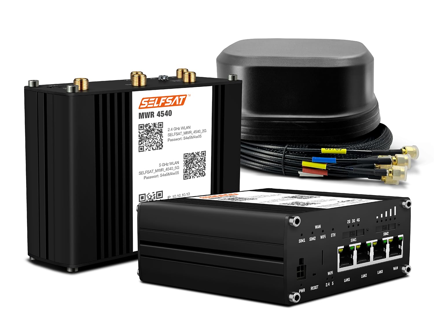 SELFSAT MWR 4540 4G Cat 6 Router WLAN fino a 300 Mbps con antenna SATCO 5G nera