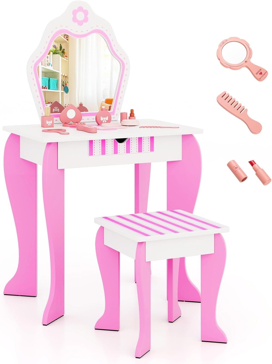 Fantask Toeletta per Bambini con Sgabello e Specchio - immagine 1