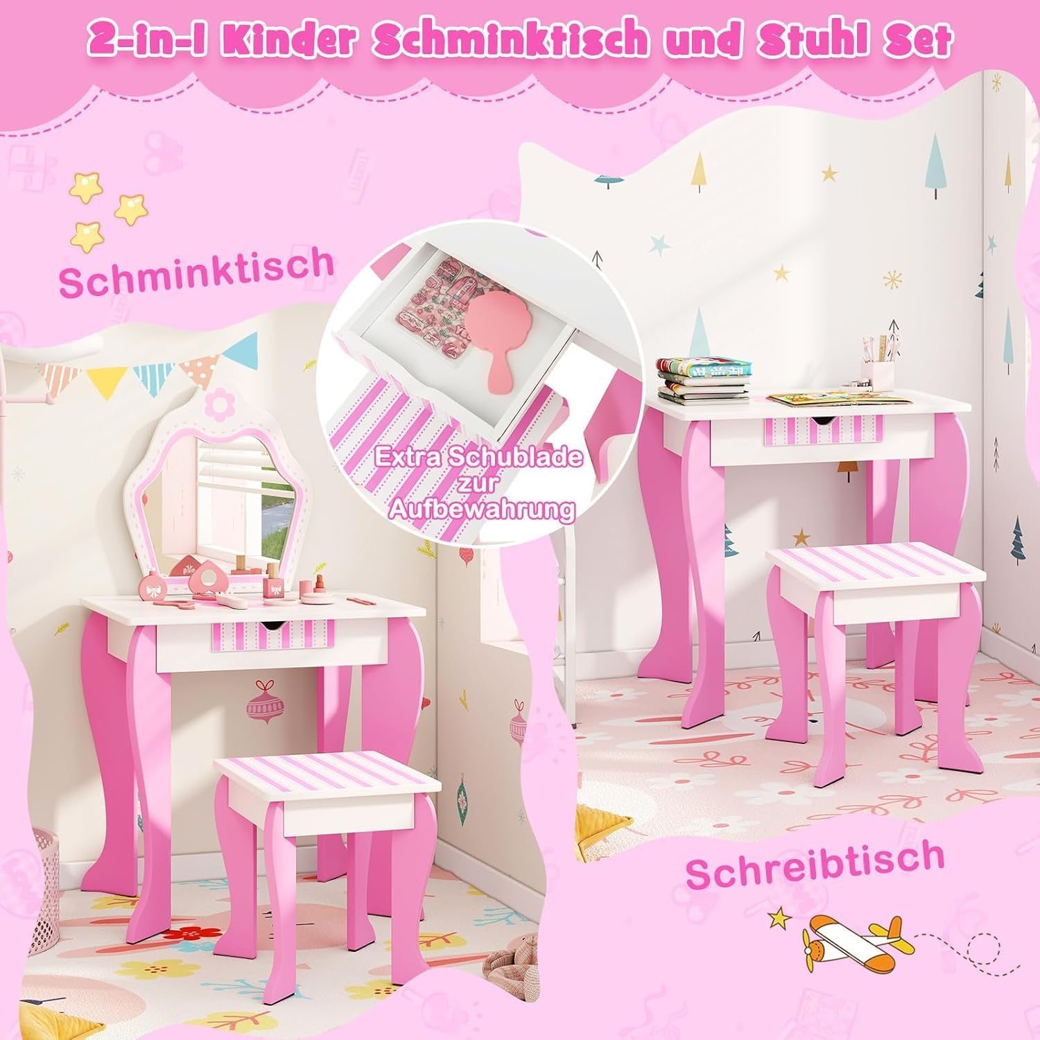 Fantask Toeletta per Bambini con Sgabello e Specchio - immagine 2