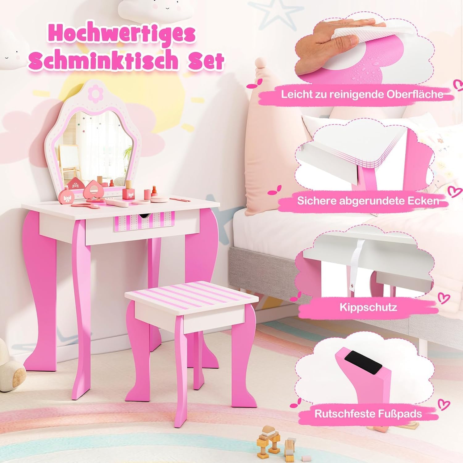 Fantask Toeletta per Bambini con Sgabello e Specchio - immagine 3