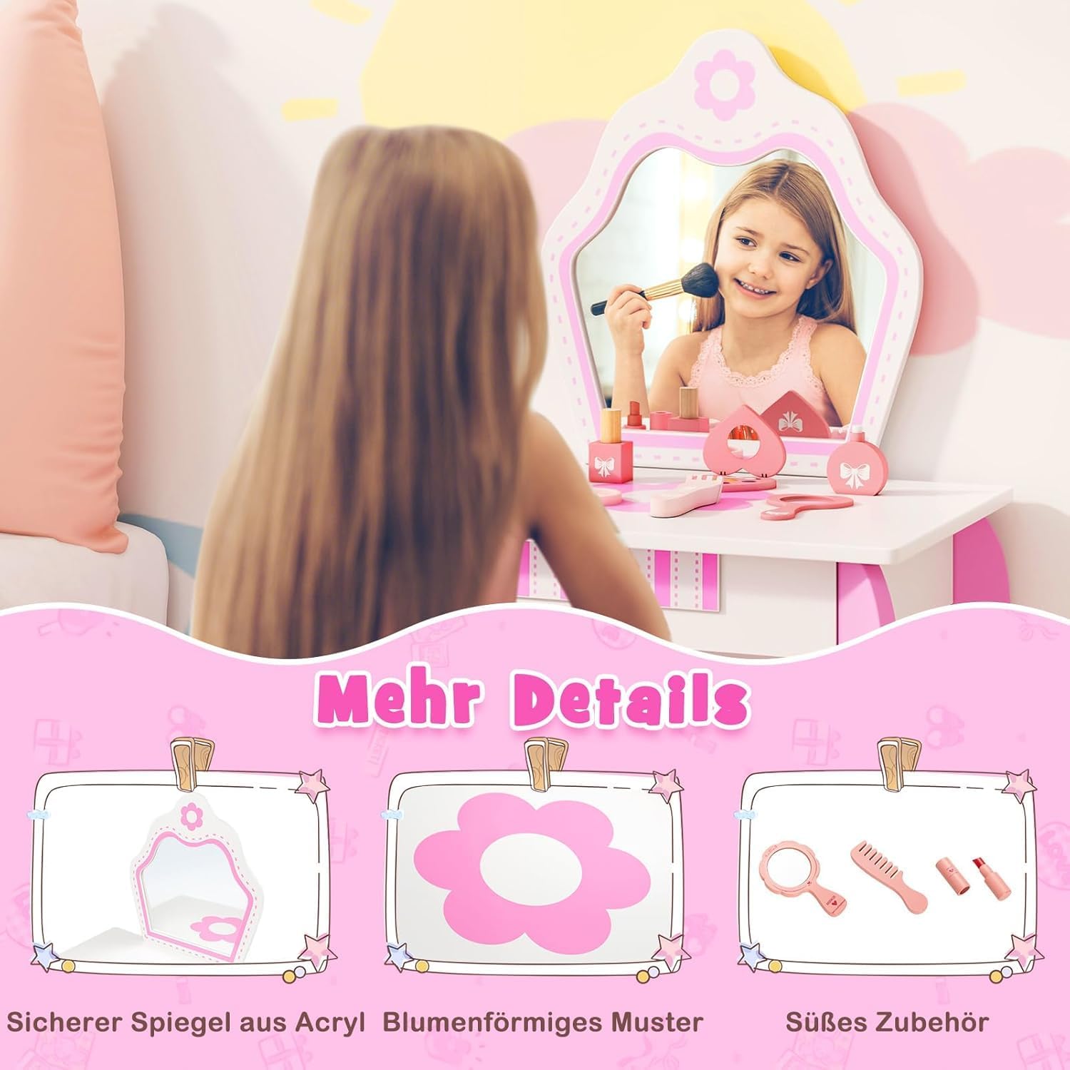 Fantask Toeletta per Bambini con Sgabello e Specchio - immagine 4