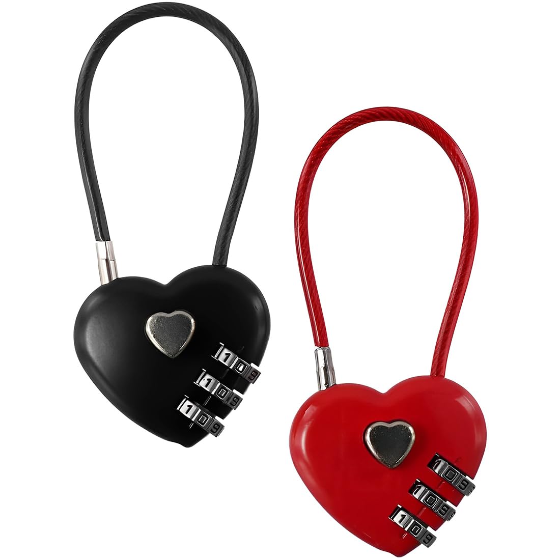 Lucchetti a Combinazione per Bagagli, 2 lucchetti a combinazione a forma di cuore, grazioso lucchetto a forma di cuore, in filo di acciaio, impermeabile, per borse da viaggio e zaini（30CM）