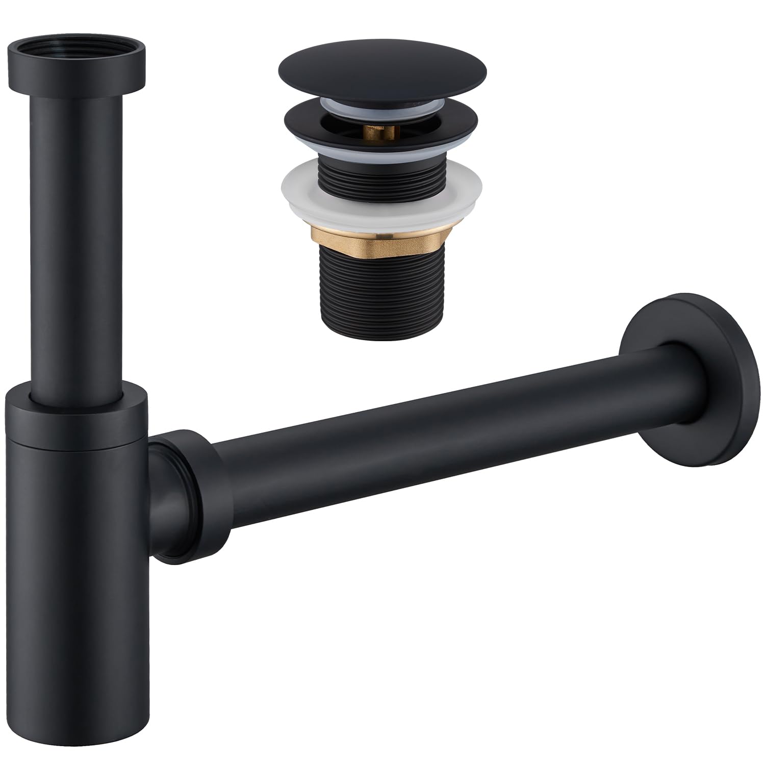 Ulytid Sifone Lavabo Bagno Nero Opaco con Piletta Click Clack