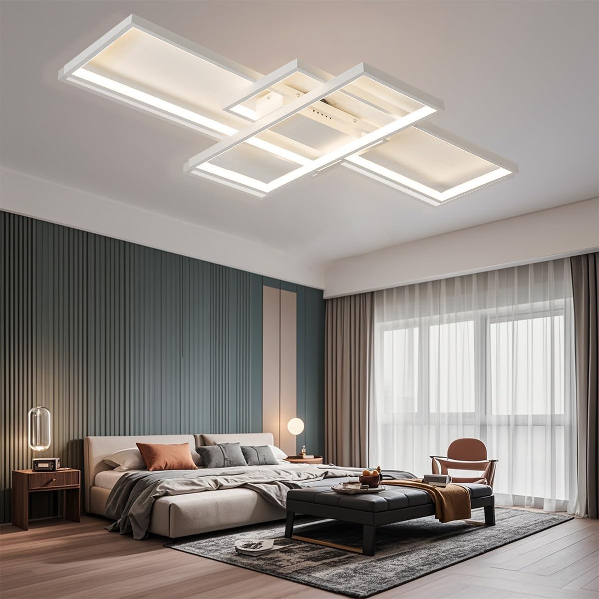 Plafoniera LED Semplice Rettangolare L90cm, Bianca - immagine 2