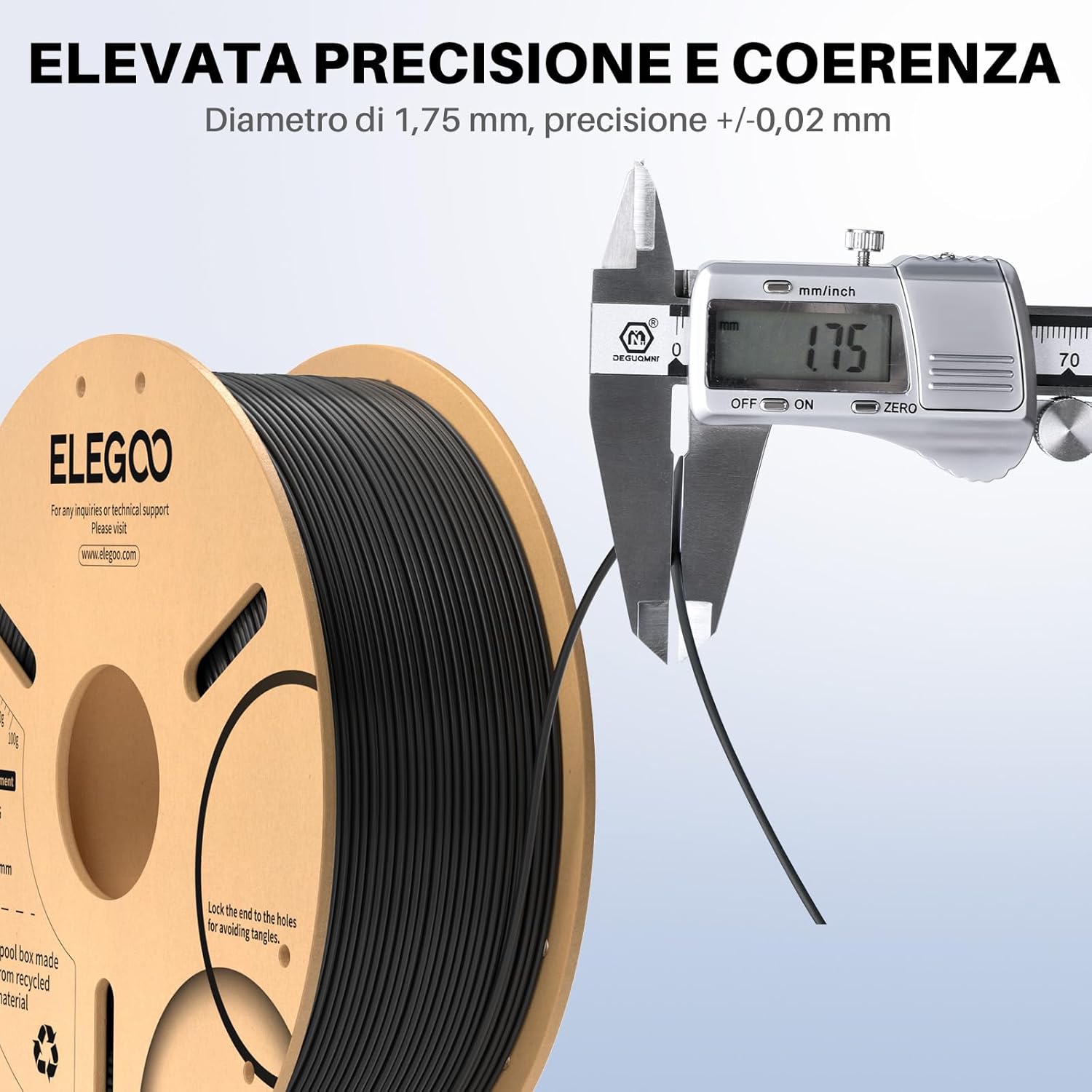 Elegoo Filamento PLA+ 1.75mm Nero 1KG - immagine 3