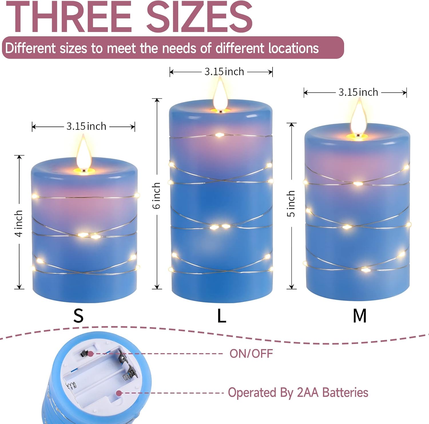 Da by Candele LED con Telecomando e Timer, 3 Pezzi, Blu - immagine 2