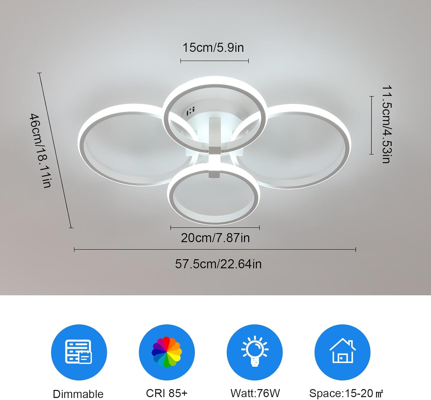 Delipop Plafoniera LED Soffitto Dimmerabile 76W, Bianco - immagine 4