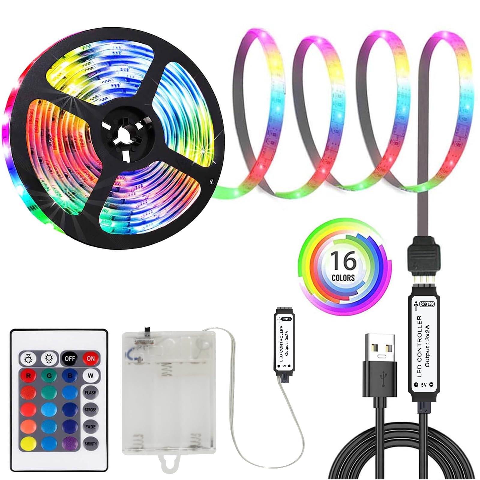 Musunia Striscia LED a Batteria 2m RGB 5050