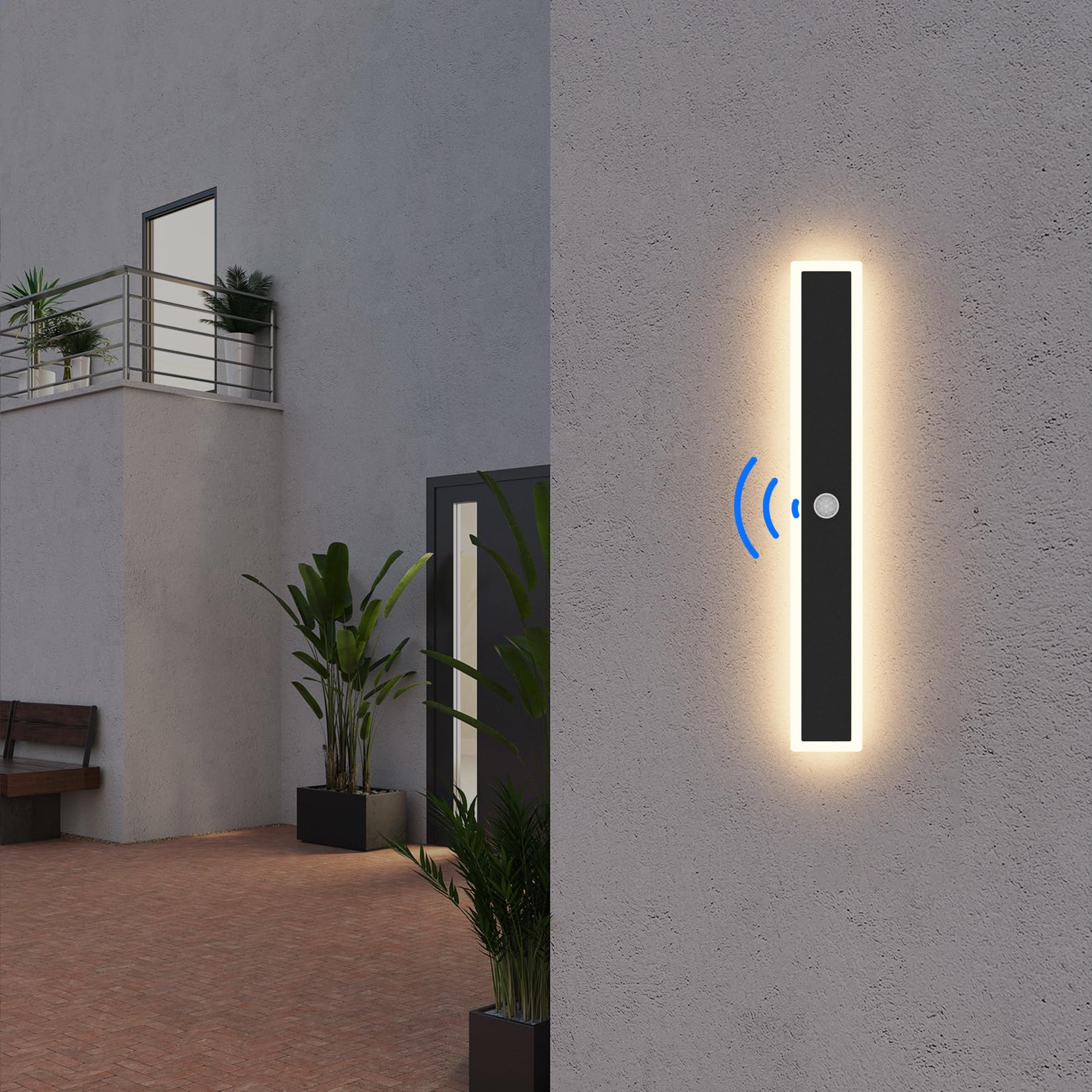 Klighten Applique LED Lunga 60CM/20W con Sensore, Nera