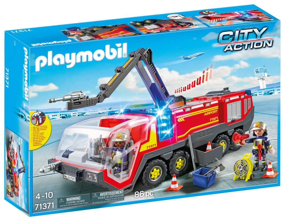 PLAYMOBIL 71371 veicolo antincendio aeroportuale con luce e suono, Piccolo