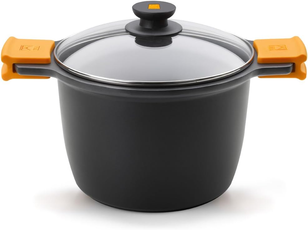 BRA Efficient, Pentola con due Manici Antiaderente con Coperchio Nero, 24 cm