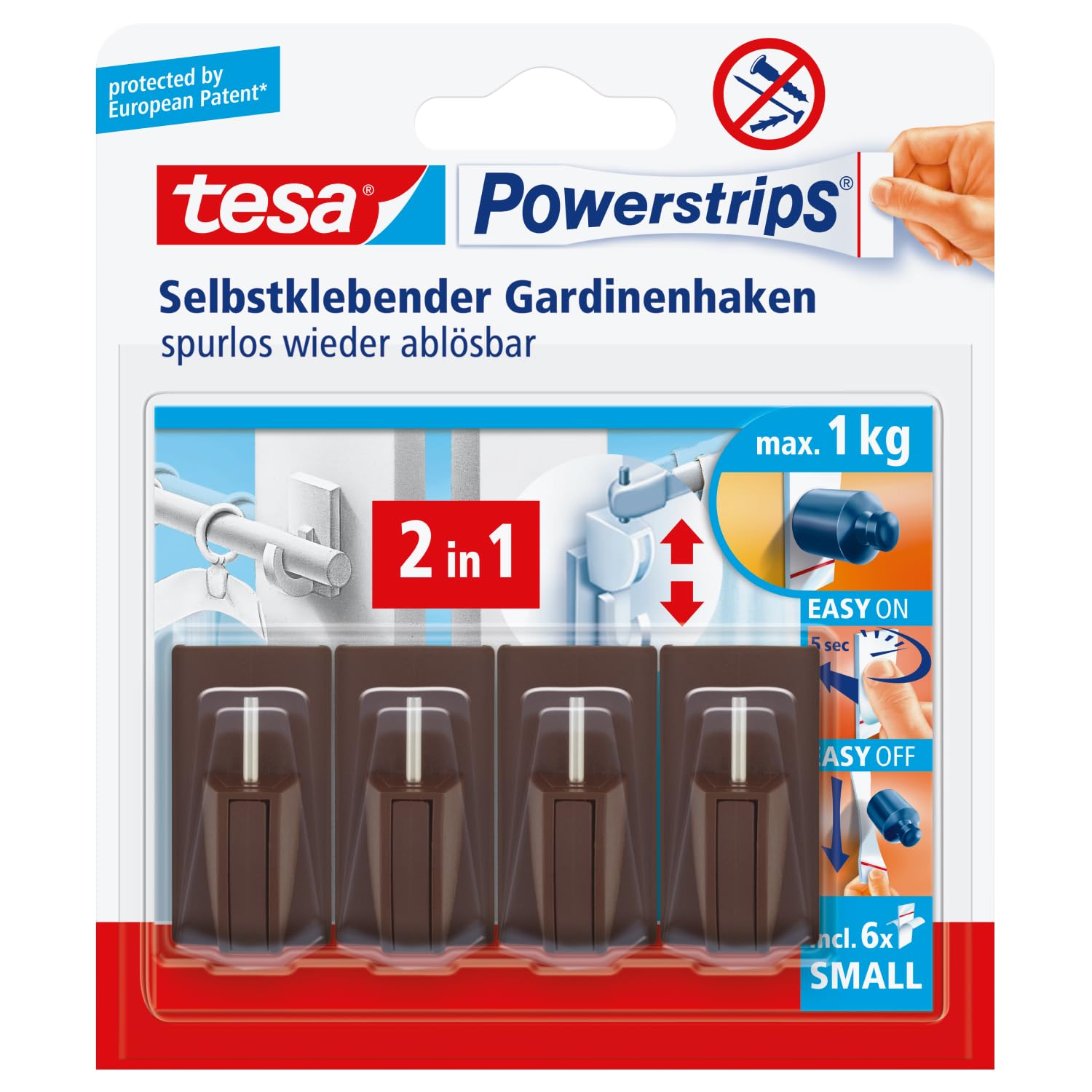 tesa Powerstrips Vario-Gardinenhaken, braun