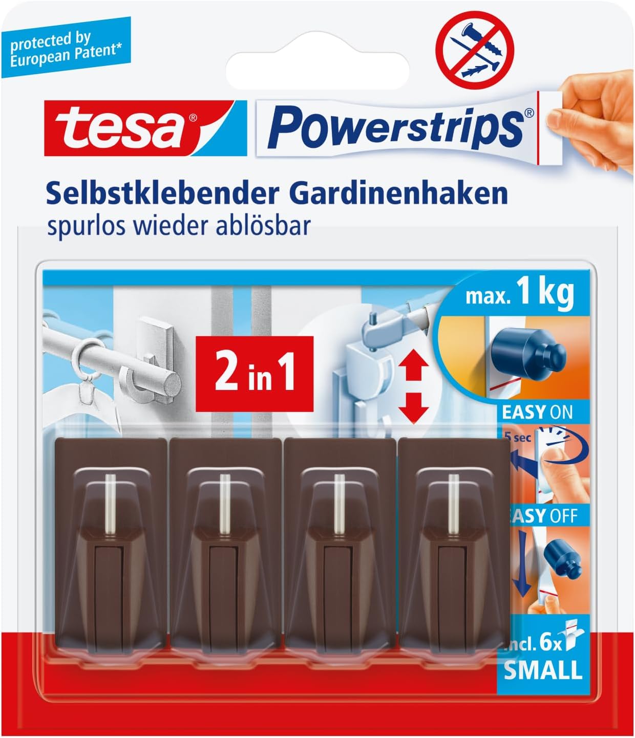 tesa Powerstrips Vario-Gardinenhaken, braun - immagine 1