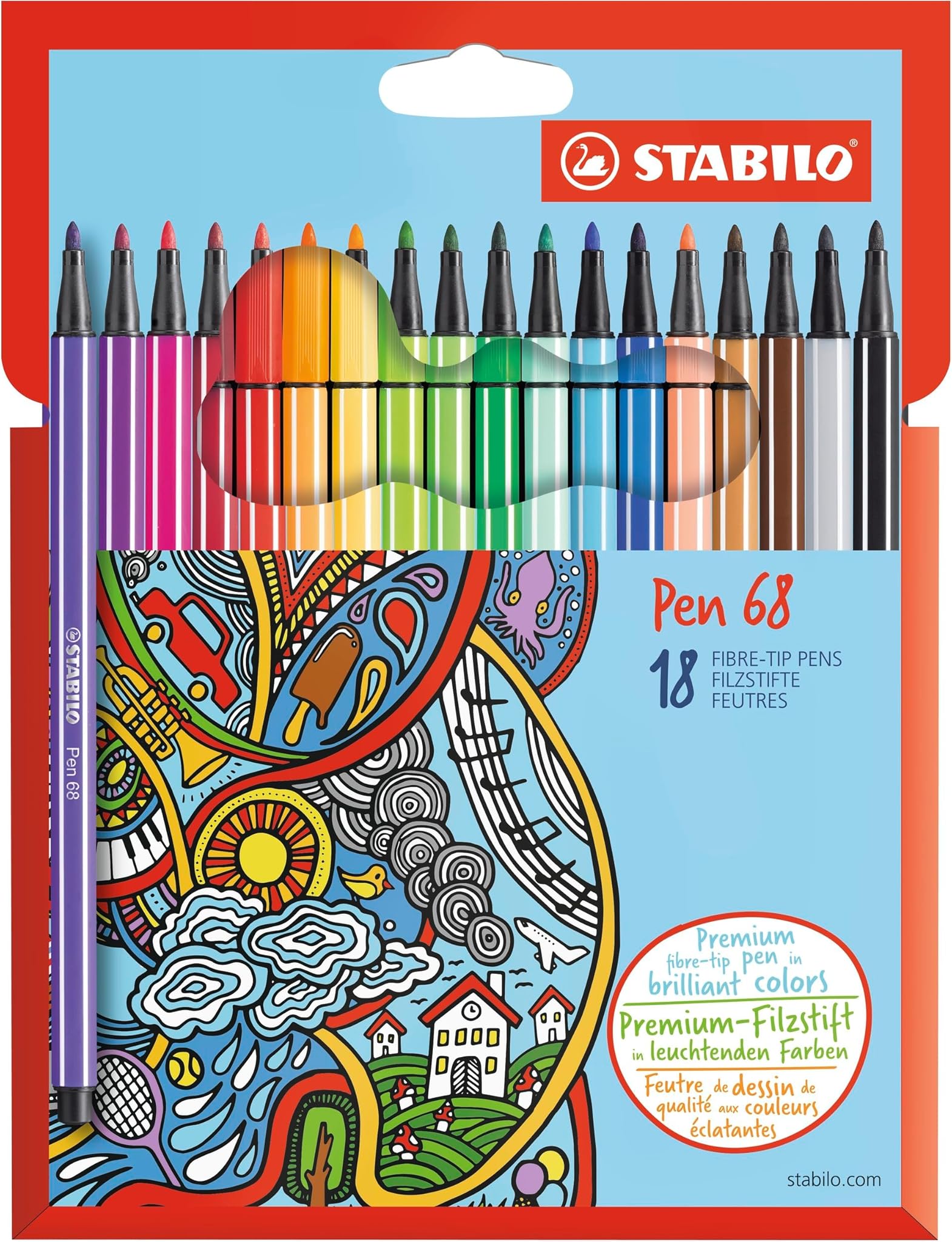Stabilo Pennarello Premium Pen 68 - Astuccio da 18 - Colori assortiti