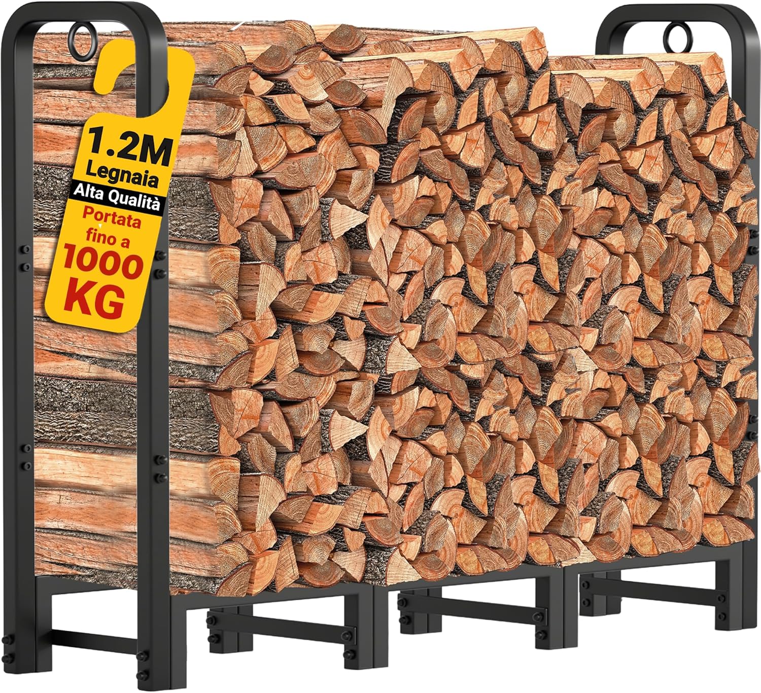 Amagabeli Portalegna da Esterno in Metallo 122 x 30 x 122 CM, Deposito Legna Impermeabile per Legna da ardere, Copertura per Legna per Camino - Nero