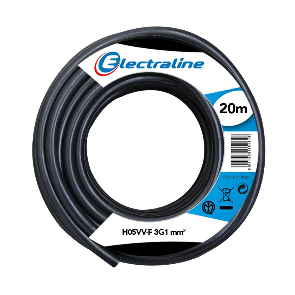Electraline 11705 - Cavo H05VV-F 3G1.0 mm2 20m, Nero