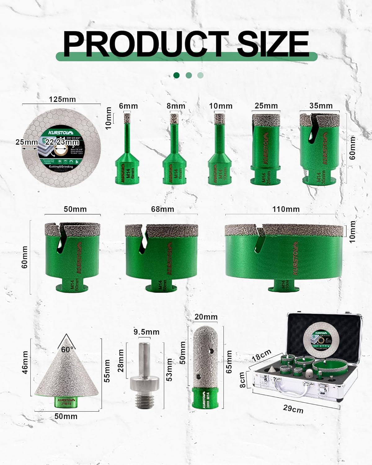 Kurstol Punte Diamantate Gres Porcellanato 12 Pezzi - immagine 2