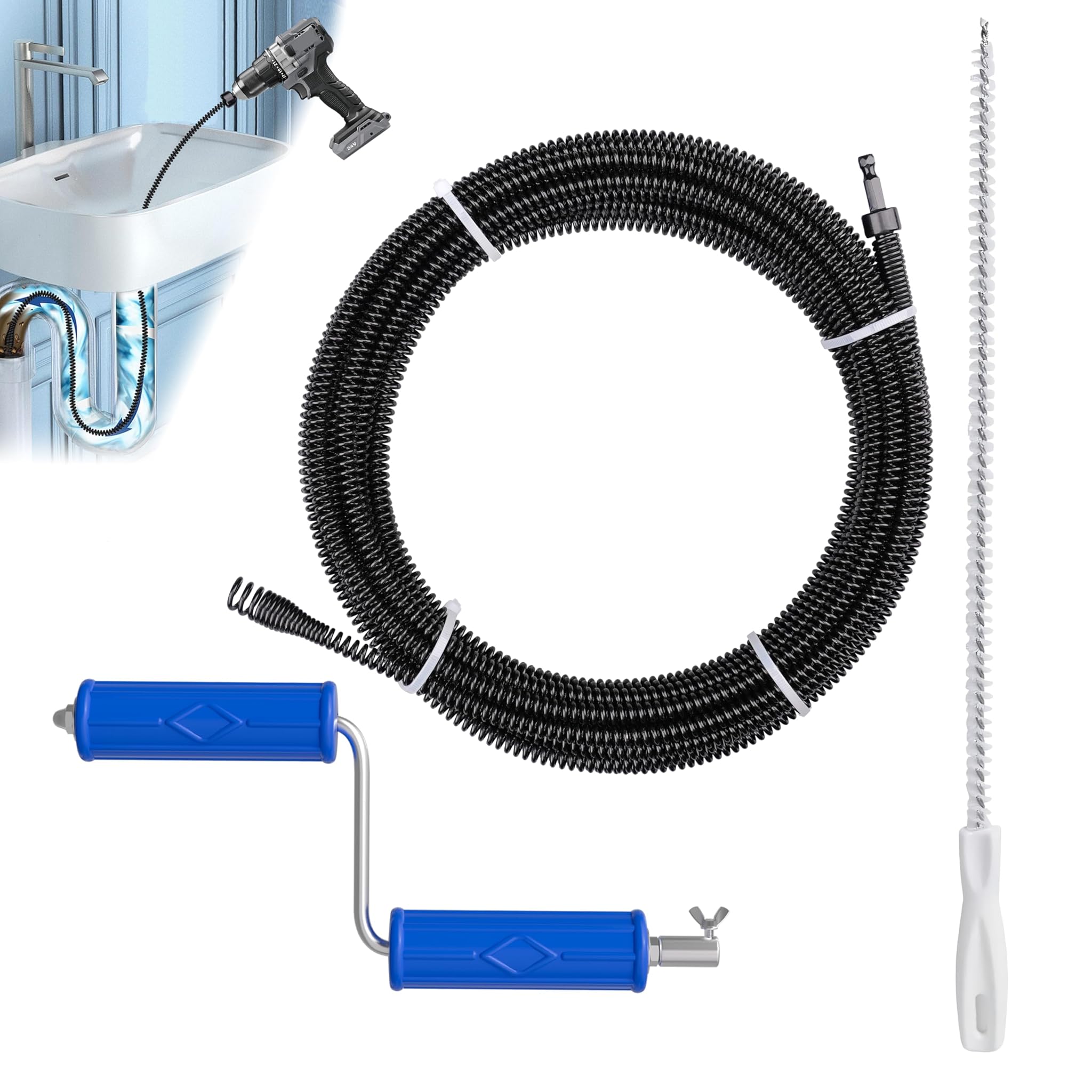 Spirale per Pulizia Tubi Ø 8 mm x 10 m con Manovella