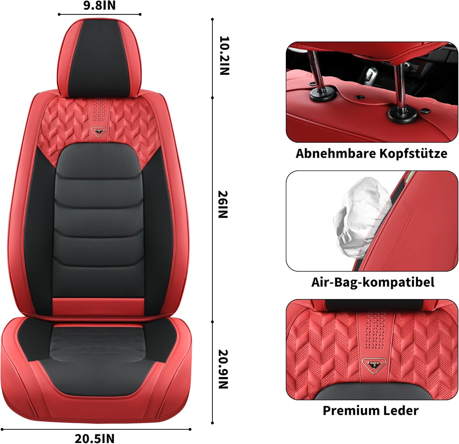 Florich Coprisedili Auto Set Completo 5 Pezzi, Rosso&Nero - immagine 4