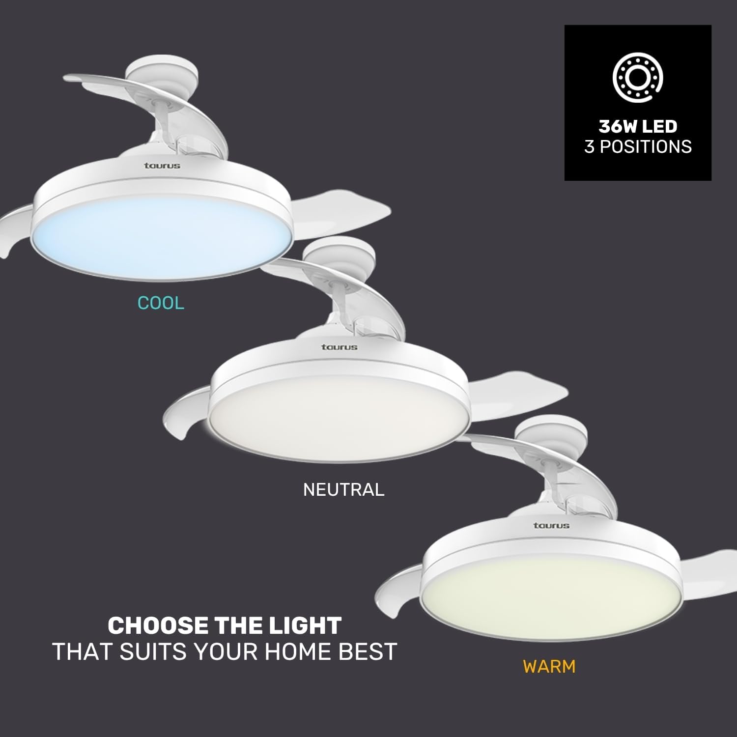 Taurus Ventilatore da Soffitto con Luce Fresko Hide&Go - immagine 6