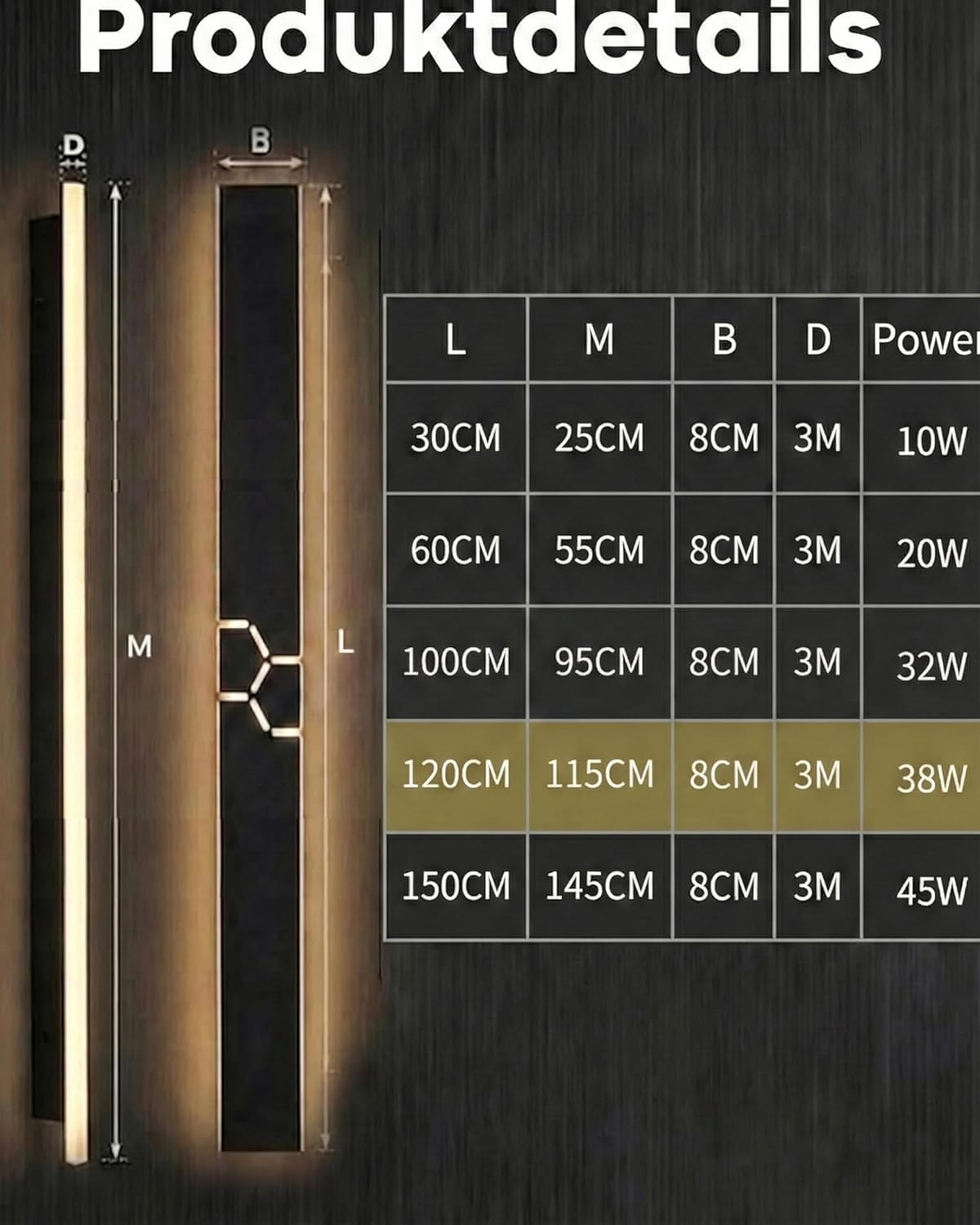 Applique LED Esterno/Interni IP65, Nero 38W - immagine 6