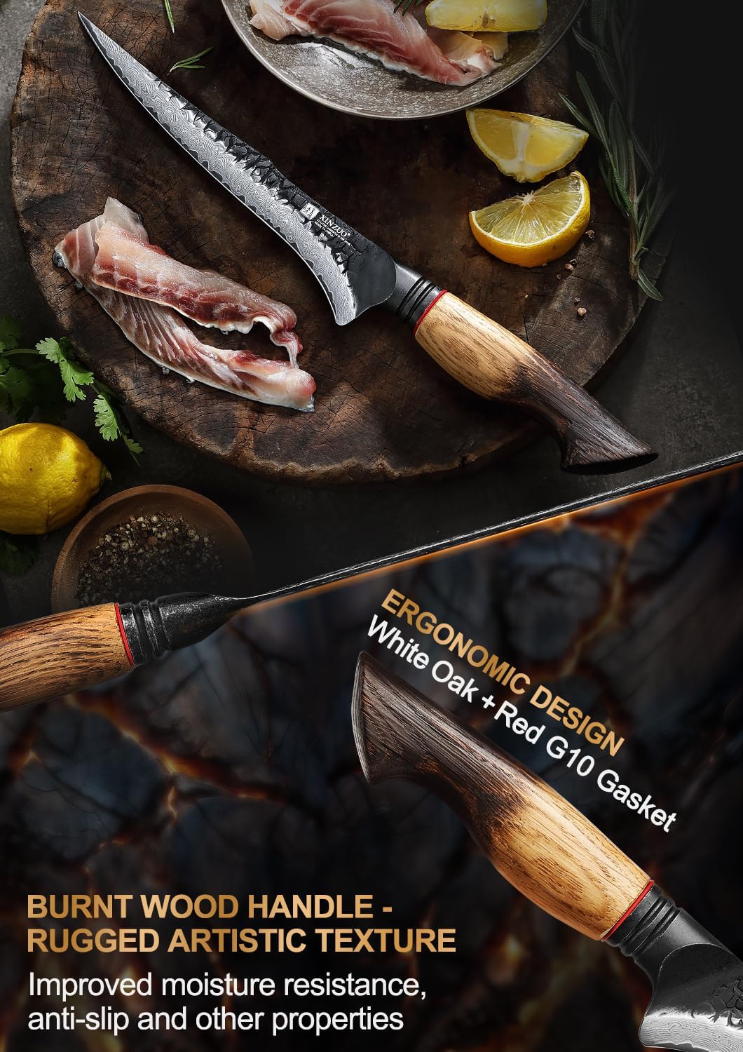 Xinzuo Coltello Sfilettare 19cm Acciaio Damasco - immagine 4