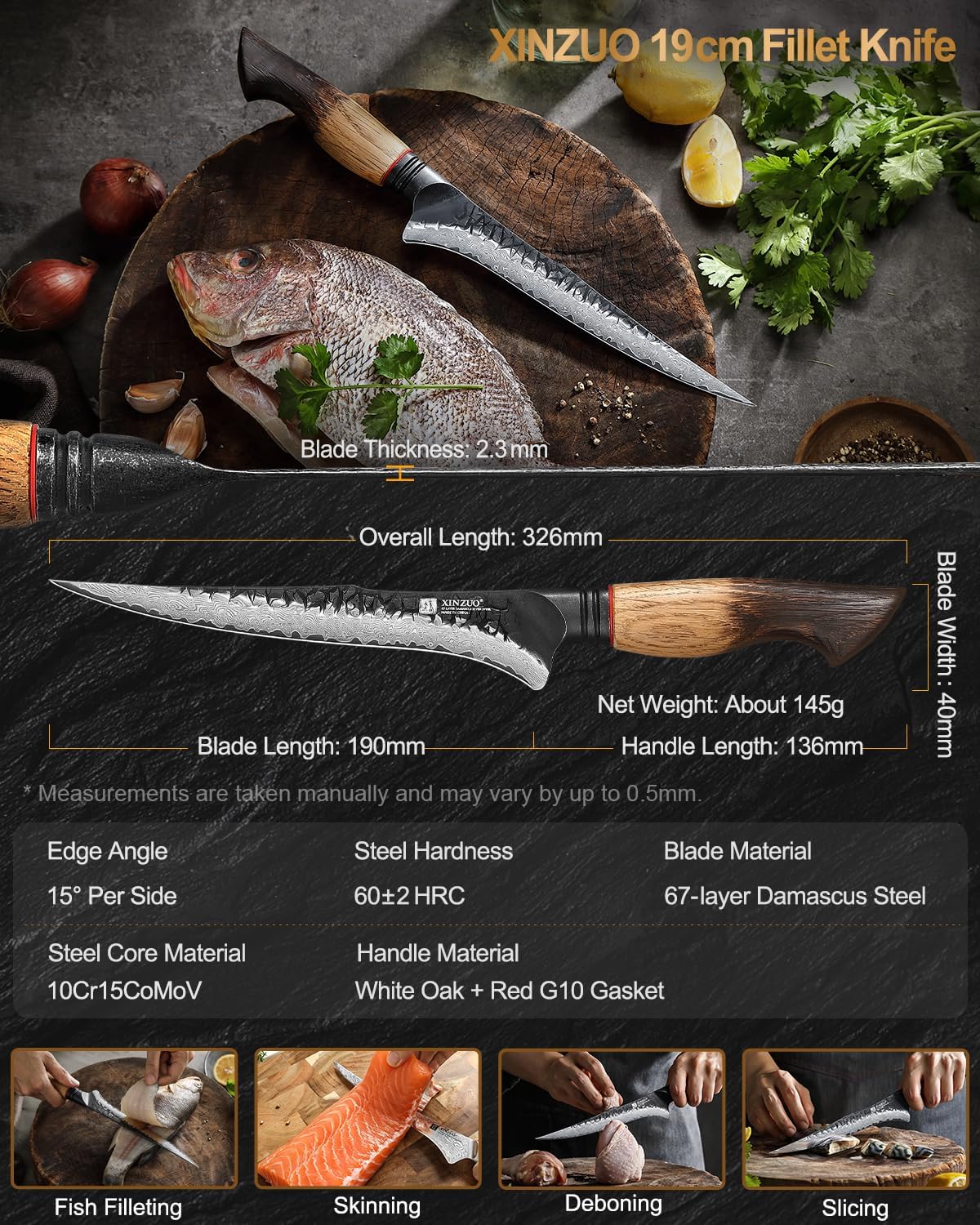 Xinzuo Coltello Sfilettare 19cm Acciaio Damasco - immagine 6