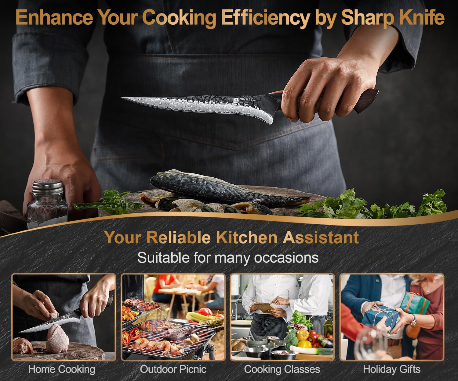 Xinzuo Coltello Sfilettare 19cm Acciaio Damasco - immagine 7