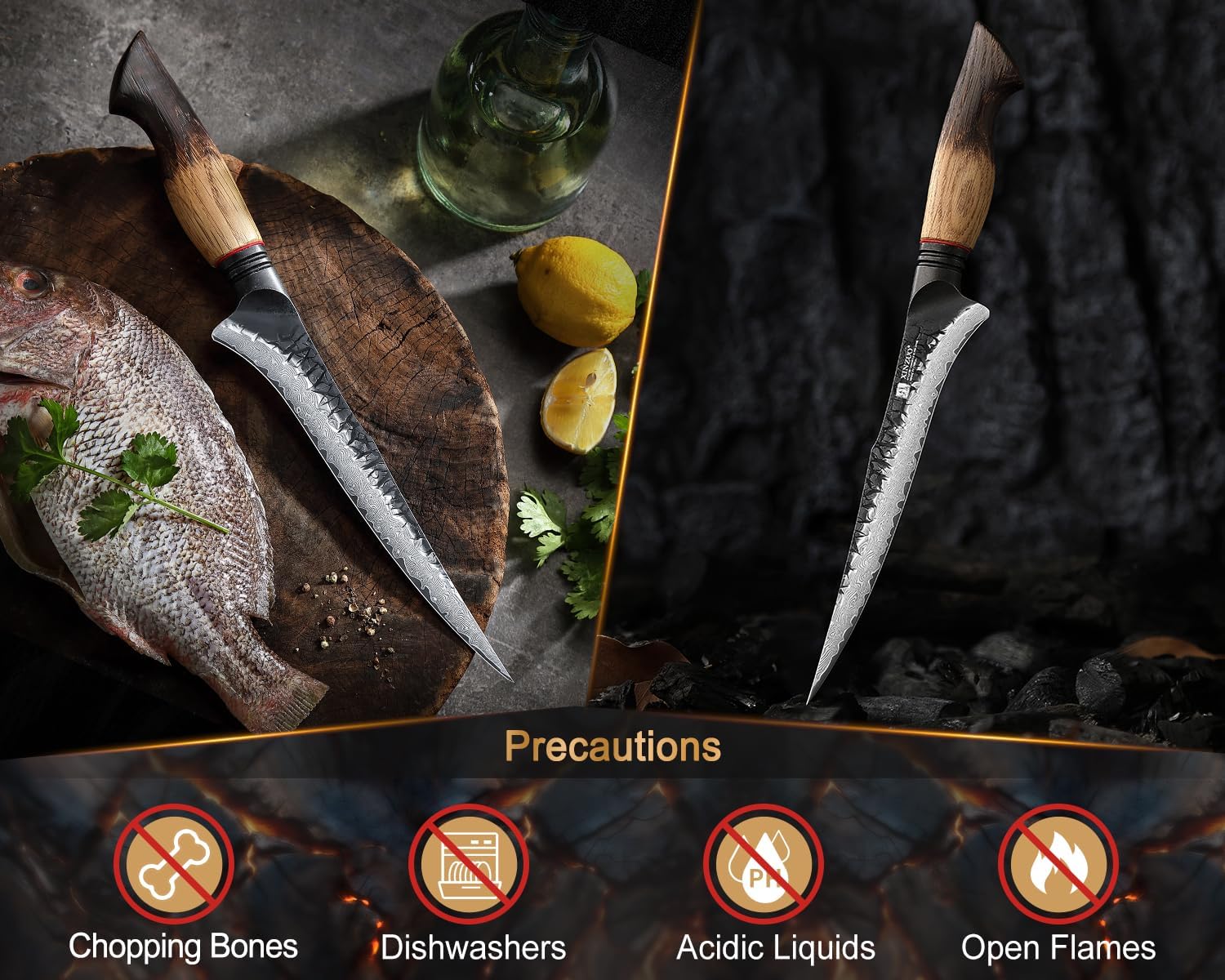 Xinzuo Coltello Sfilettare 19cm Acciaio Damasco - immagine 9