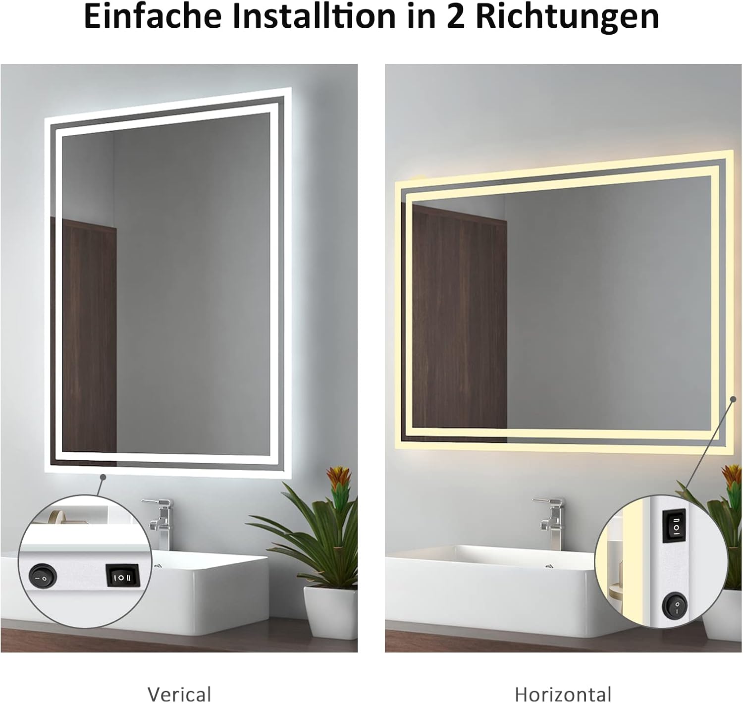 Emke Specchio Bagno LED 50x60 cm, Antiappannamento - immagine 2