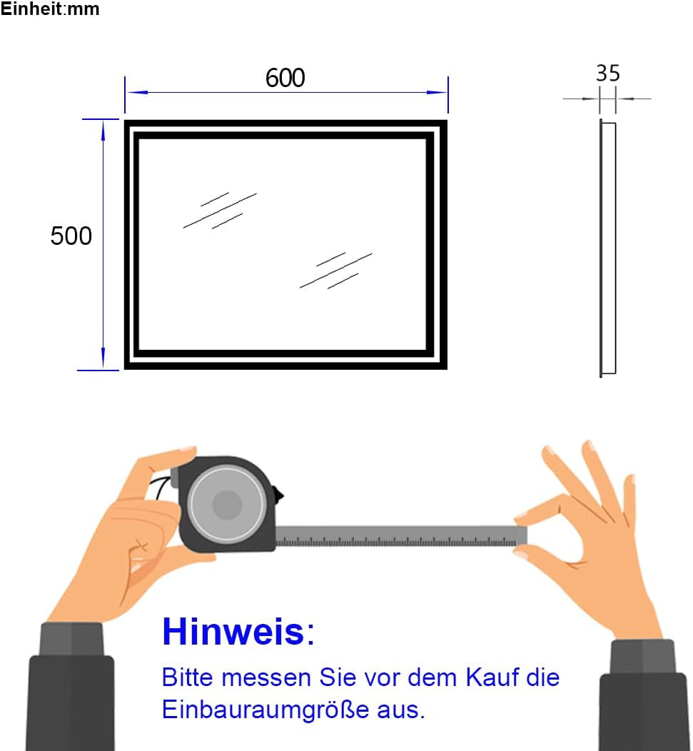 Emke Specchio Bagno LED 50x60 cm, Antiappannamento - immagine 6