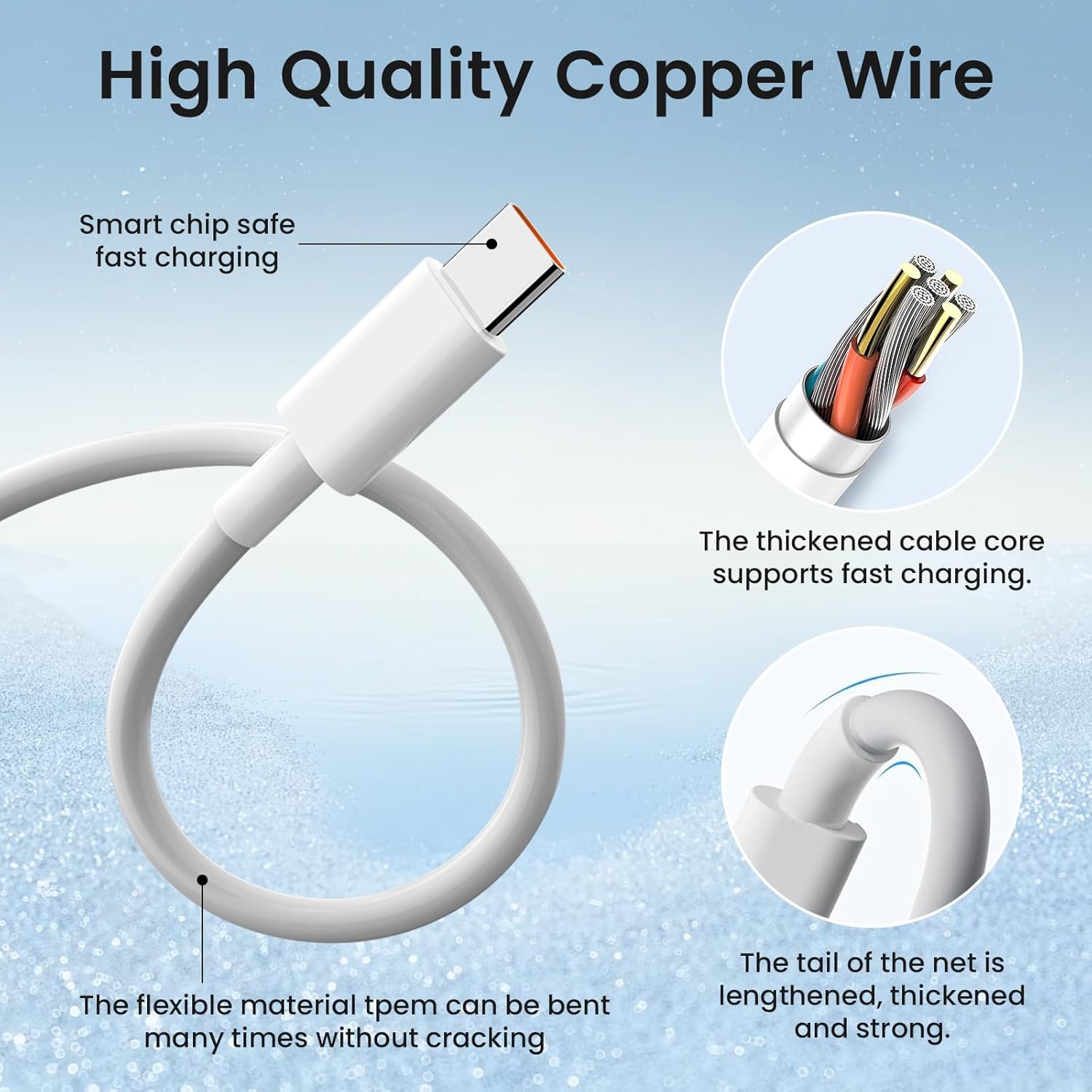 2 Pezzi Cavo USB Type-C 120W (1M+2M) 6A, Bianco - immagine 2