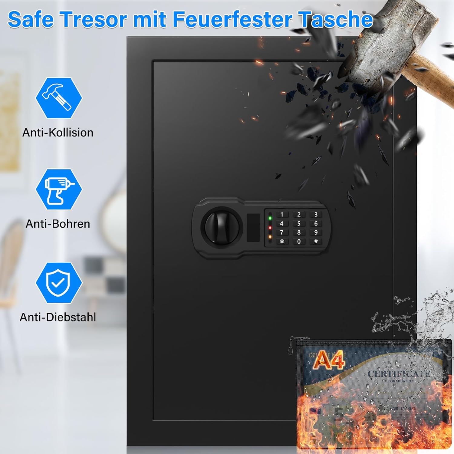 Cassaforte Ignifuga 65L Digitale con 2 Chiavi - immagine 2