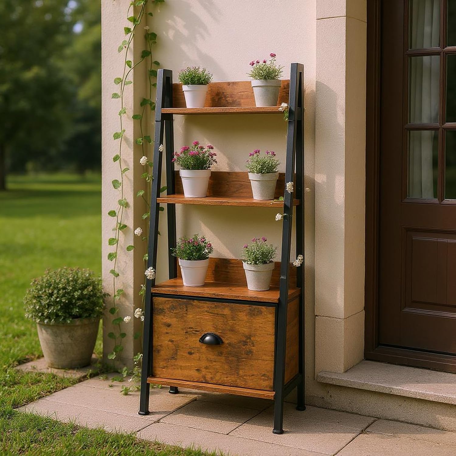 Furniturer Scaffale per Piante a Scala 4 Ripiani 42x29x110cm
