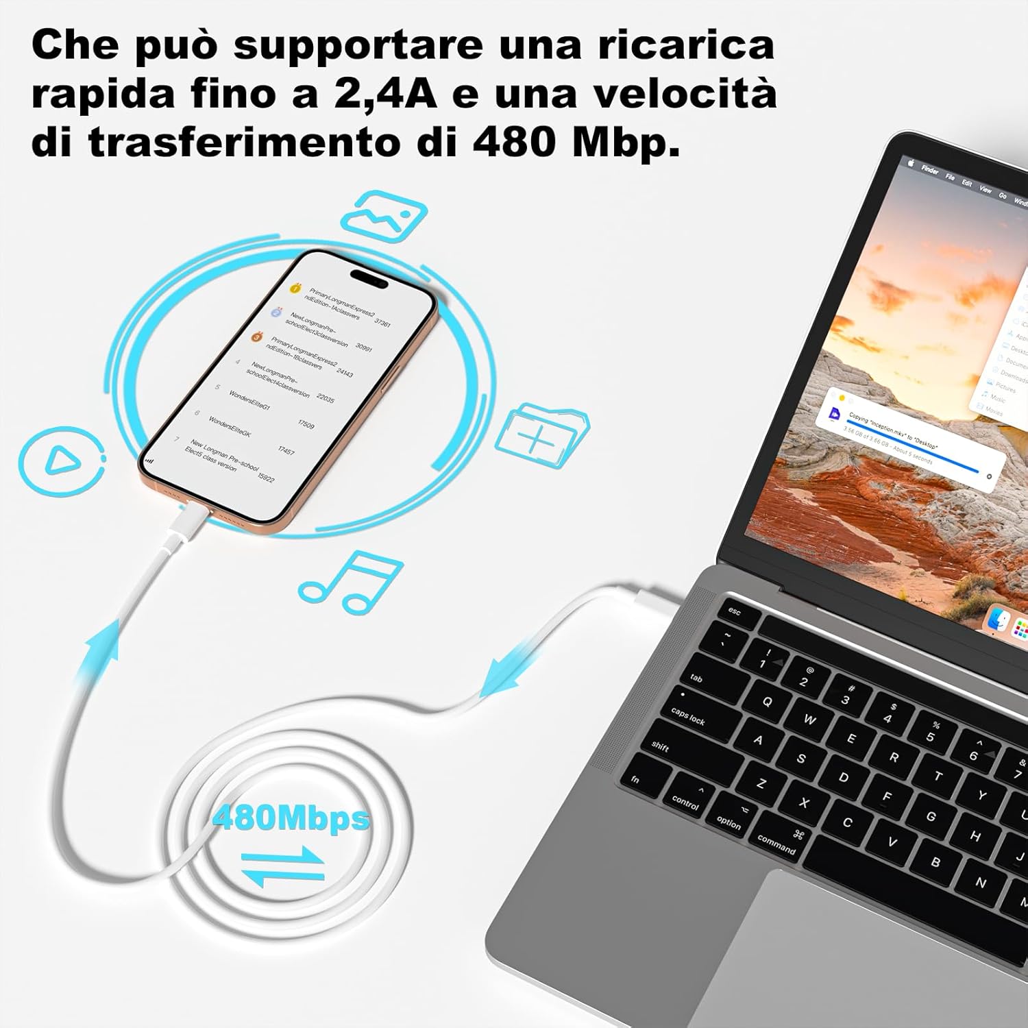 Cavo USB-C to USB-C 60W 2 Pezzi 1M+2M - immagine 4