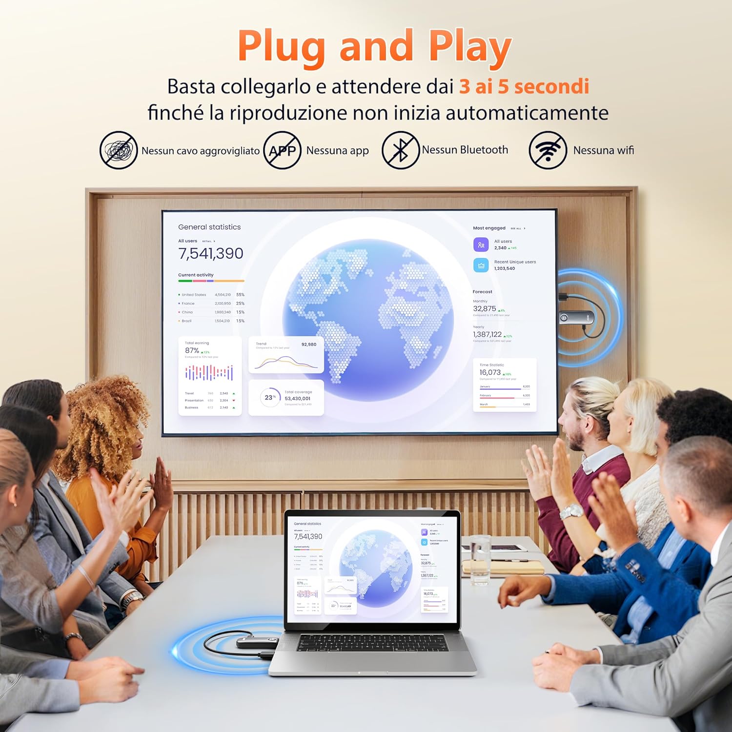 HDMI Wireless 4K 5G Plug and Play 50m, Grigio - immagine 2