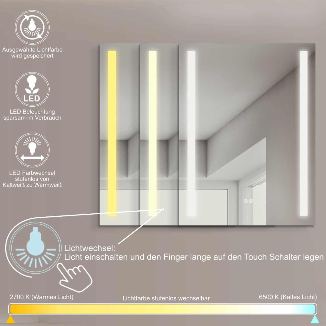 Hoko® Specchio LED 50x70cm con Antiappannamento - immagine 3