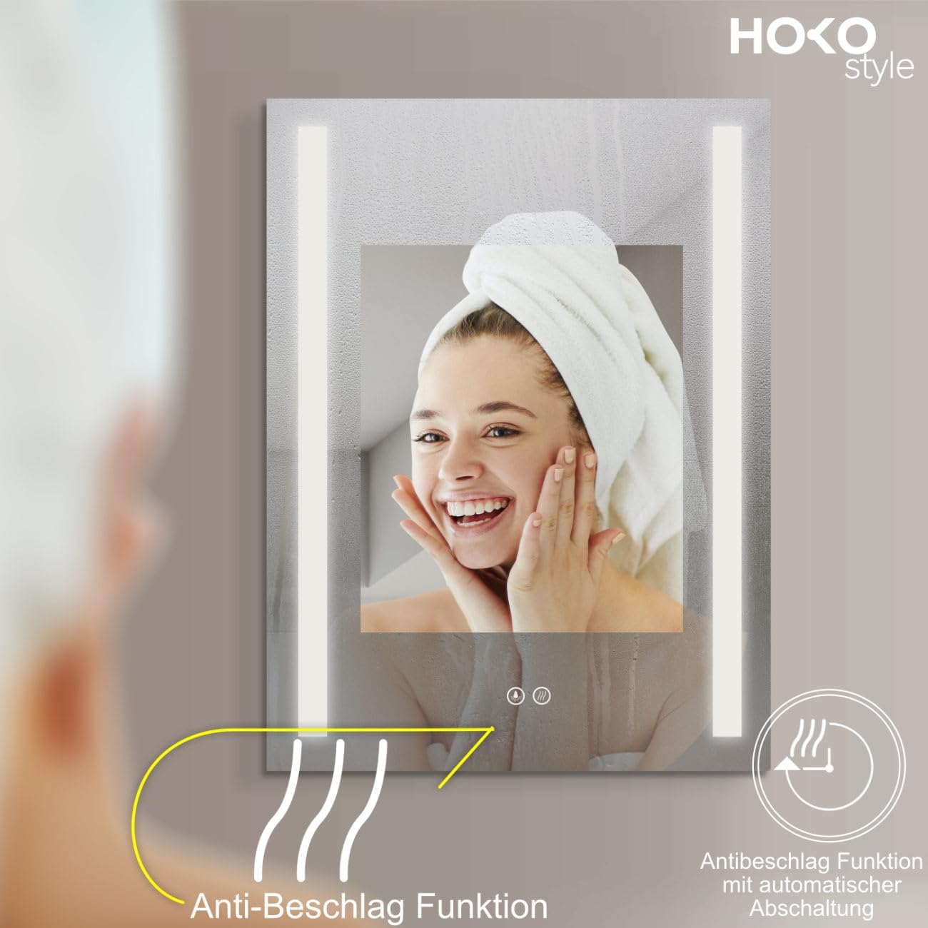 Hoko® Specchio LED 50x70cm con Antiappannamento - immagine 5