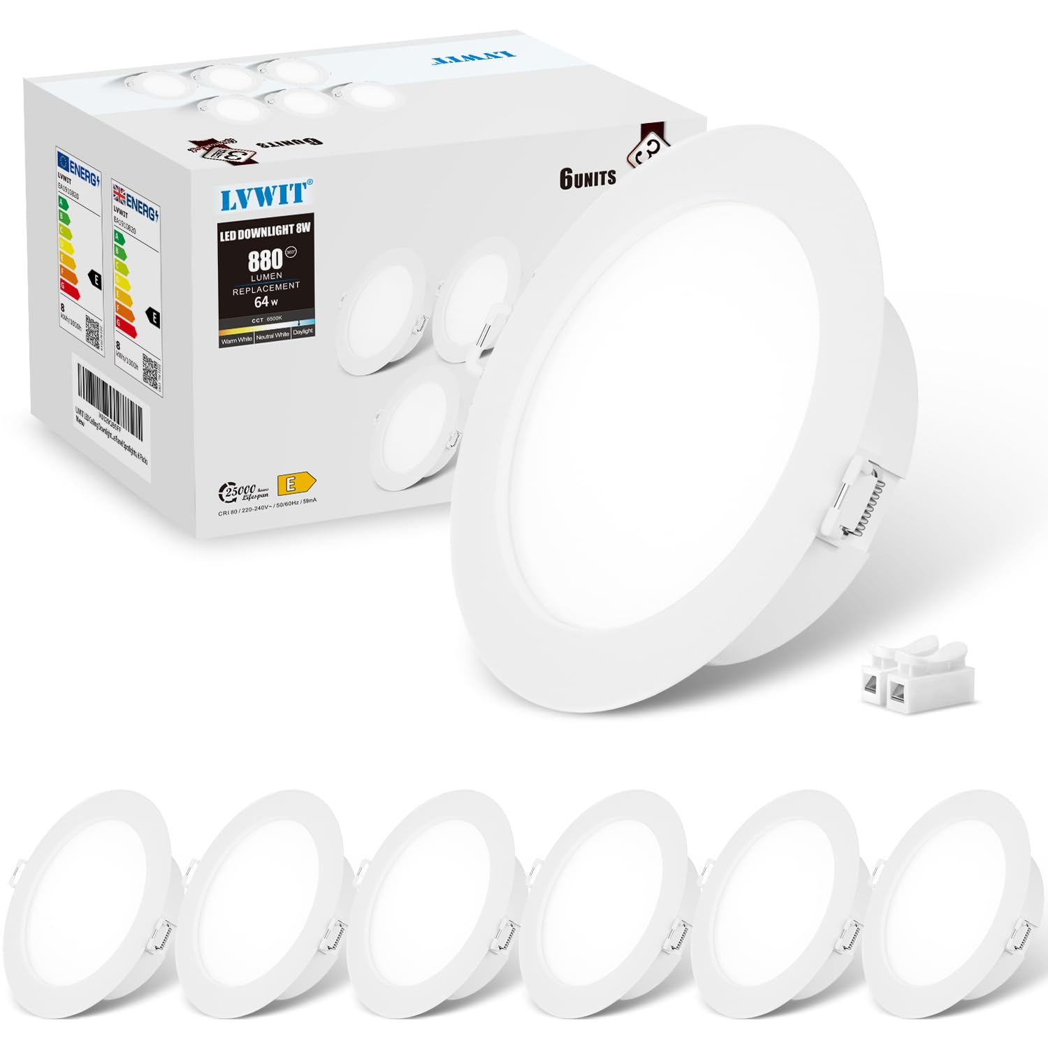 Lvwit Faretti LED da Incasso 8W 880 Lumen, Set 6