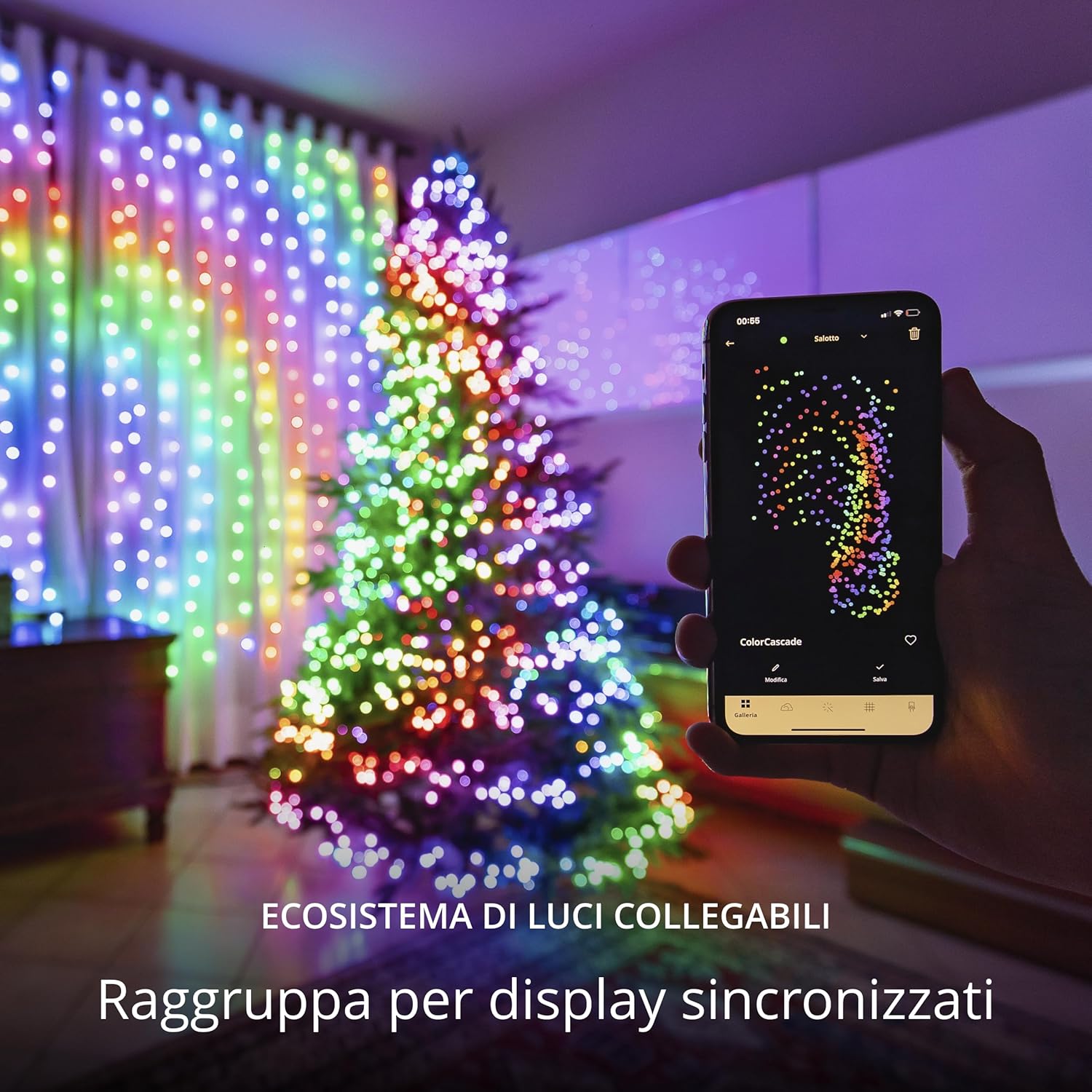 Twinkly Curtain 210 LED RGB+Bianco Smart, 1.5m x 2.1m - immagine 5