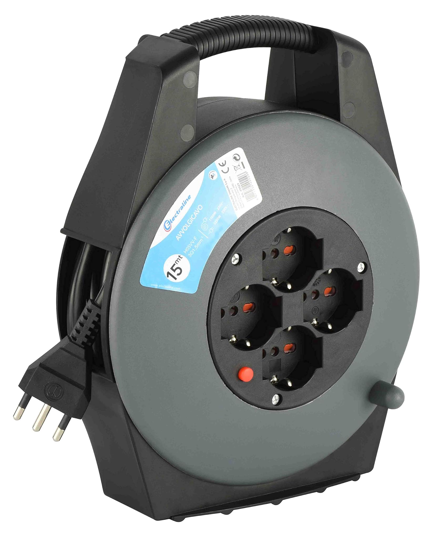 Electraline 49029 Avvolgicavo 15m 4 Prese Universali