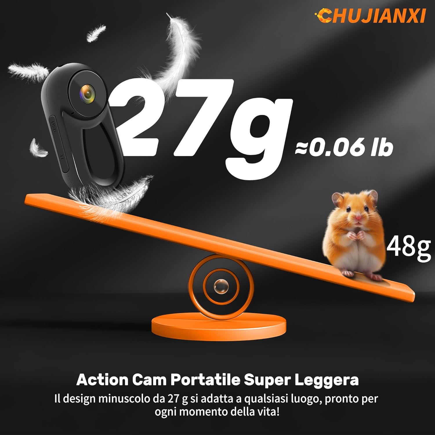 Chujianxi Mini Action Cam 1080P con Display 0.85", Nero - immagine 2