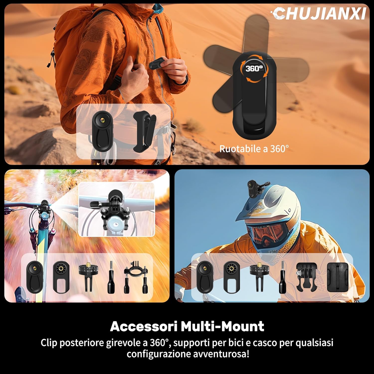 Chujianxi Mini Action Cam 1080P con Display 0.85", Nero - immagine 3