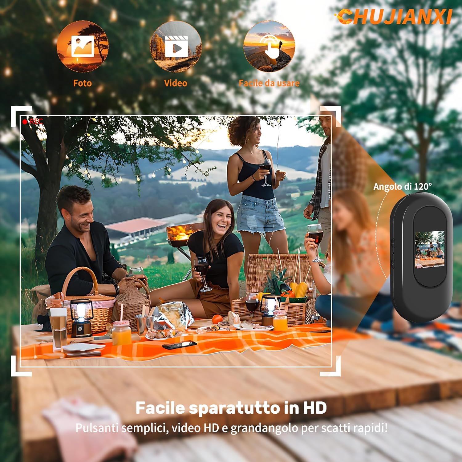 Chujianxi Mini Action Cam 1080P con Display 0.85", Nero - immagine 6